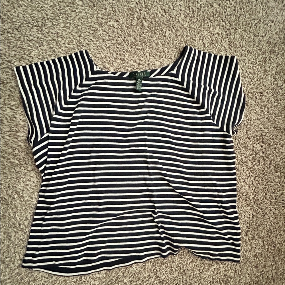 Ralf Lauren Striped Short-Sleeve Scoop Neck Top - Navy/White - Picture 2 of 3